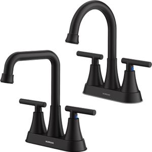 Matte Black Bathroom Sink Faucet, Hurran 4 inch Bathroom Faucets for Sink 3 Hole with Pop-up Drain and Supply Lines, Stainless Steel 2-Handle Faucet for Bathroom Sink Vanity RV Restroom