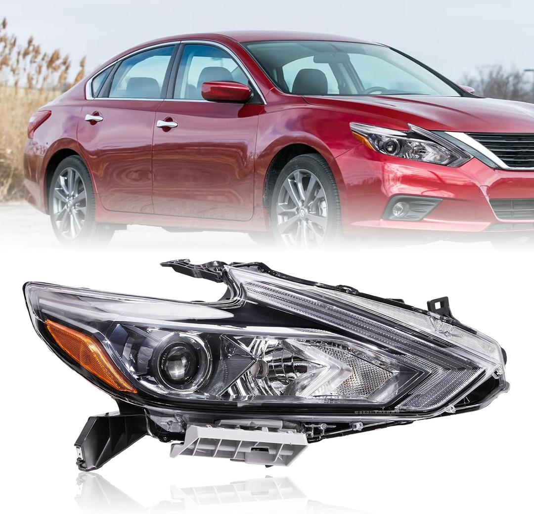 Halogen Headlights Compatible with 2016 2017 2018 Nissan Altima Headlamp w/o LED DRL Black Housing Headlight（Right Passenger Side