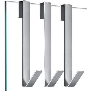 Shower Door Hooks 10 in, Shower Hooks for Towels, Heavy Duty Drilling-Free Extended Towel Hooks for Bathroom Frameless Glass Door, Over The Door Towel Hooks 3 Packs Silver