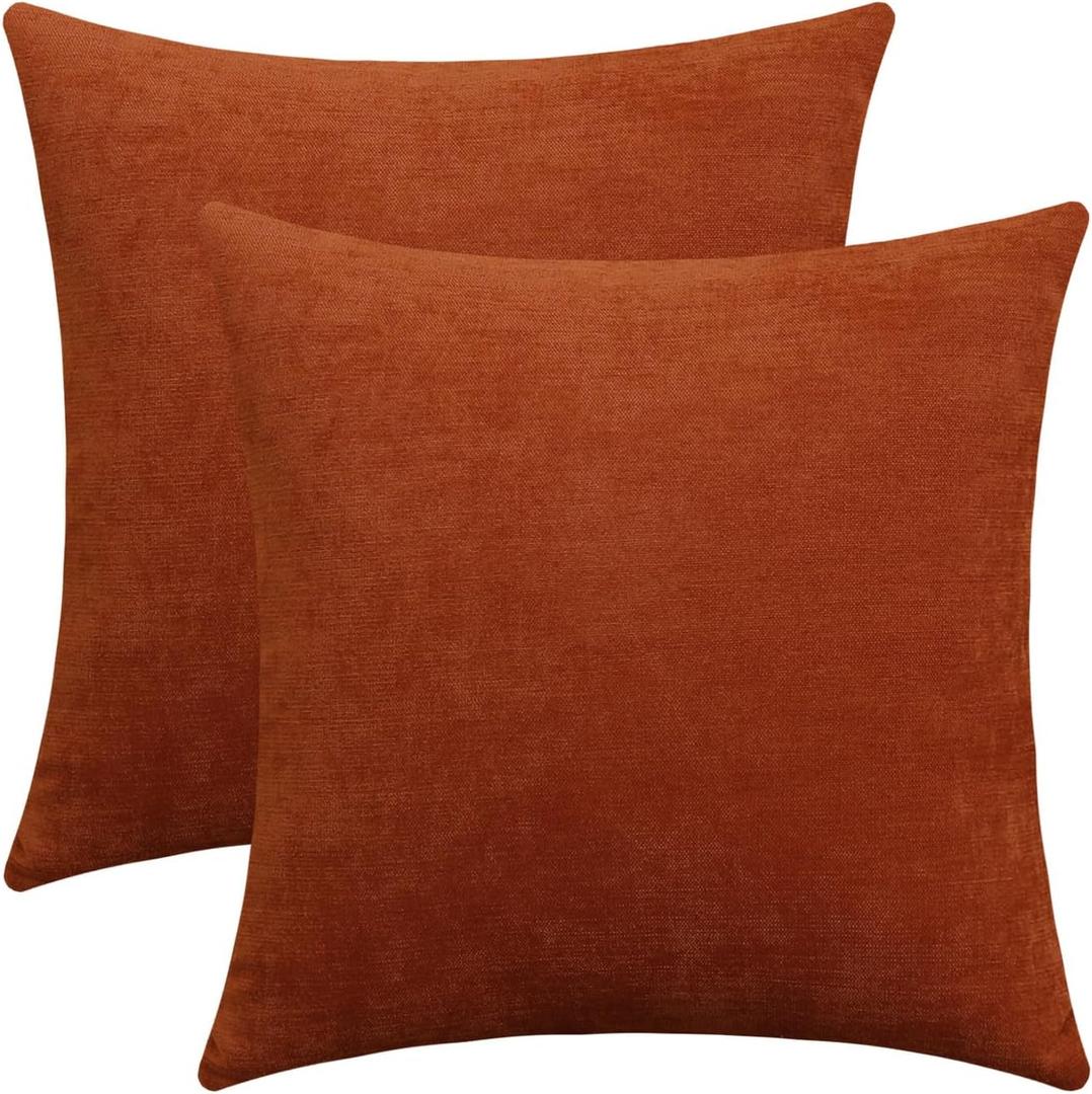 Jeneoo Burnt Orange Decorative Throw Pillow Covers Soft Chenille Comfy Square Rust Couch Cushion Cases Decor (Set of 2, 18 x 18 Inches)