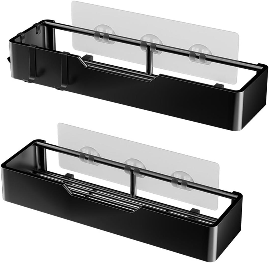 2Pcs Modern And Efficient Adhesive Shower Rack Rustproof Shower Shelf With Hooks Space Saving Shower Organizer Caddys Rustproof Shower Rack Bathroom Storage Organizer Easy Installation