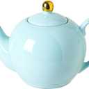 30oz Blue Porcelain Teapot, Ceramic Teapot with Gold Trim, Elegant Teapot for Loose Leaf Tea & Tea Bags, Tea Party Essential