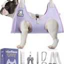 Dog Grooming Hammock Harness for Dogs & Cats with Pet Nail Clipper Trimmer - Cat Hanger Sling for Trimming Clipping Nails- Dog Hammock Restraint Bag for Small Medium Large pet  Purple M (M ( Legs Distance : 7-14" / Max W45lb ))