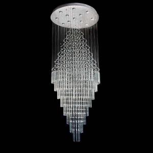 7PM W20 X H47 Modern Foyer Crystal Chandelier, 6-Lights Round LED Modern Raindrop Crystal Chandeliers Pendant Light for Hall Way Hotel Staircase Flush Mount Lighting Fixture, D20xh47