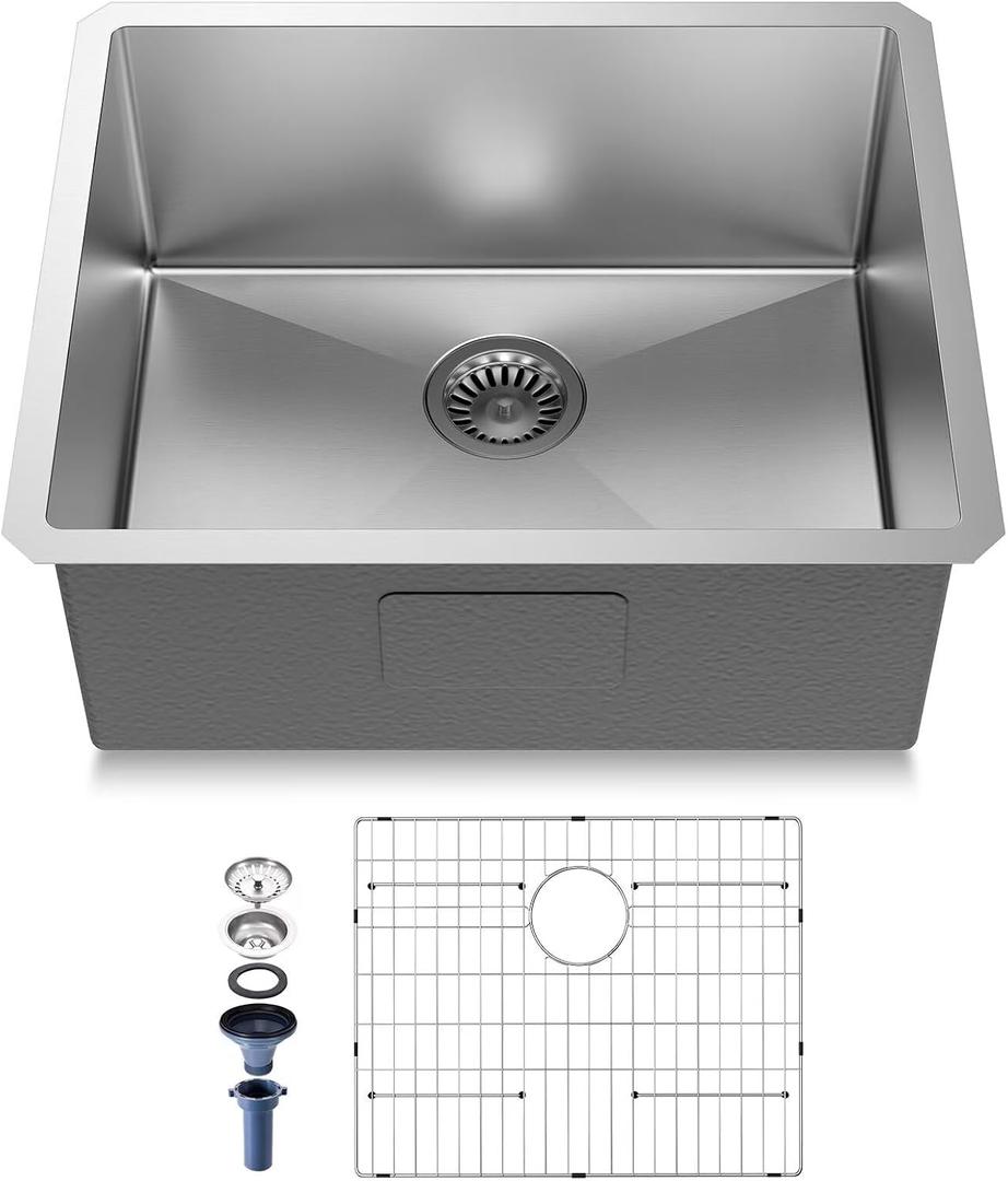27" Undermount 18 Gauge 304 Stainless Steel Single Bowl Kitchen Sink with Accessary in 27"Lx19"Wx10"D