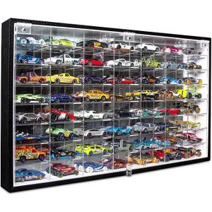 JACKCUBE Design Hot Wheels 1/64 Scale Diecast Display Case Storage Cabinet Shelf Wall Mount Rack for 56 Hot Wheels(Black, 24.61 x 13.78 x 2.05 inches)-MK184