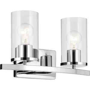 Kichler Crosby 15.25" 2-Light Bathroom Vanity Light Fixture with Clear Glass in Chrome for Modern Powder Room, Wall Mount Over Mirror (15.25" x 8.75"), 45496CHCLR