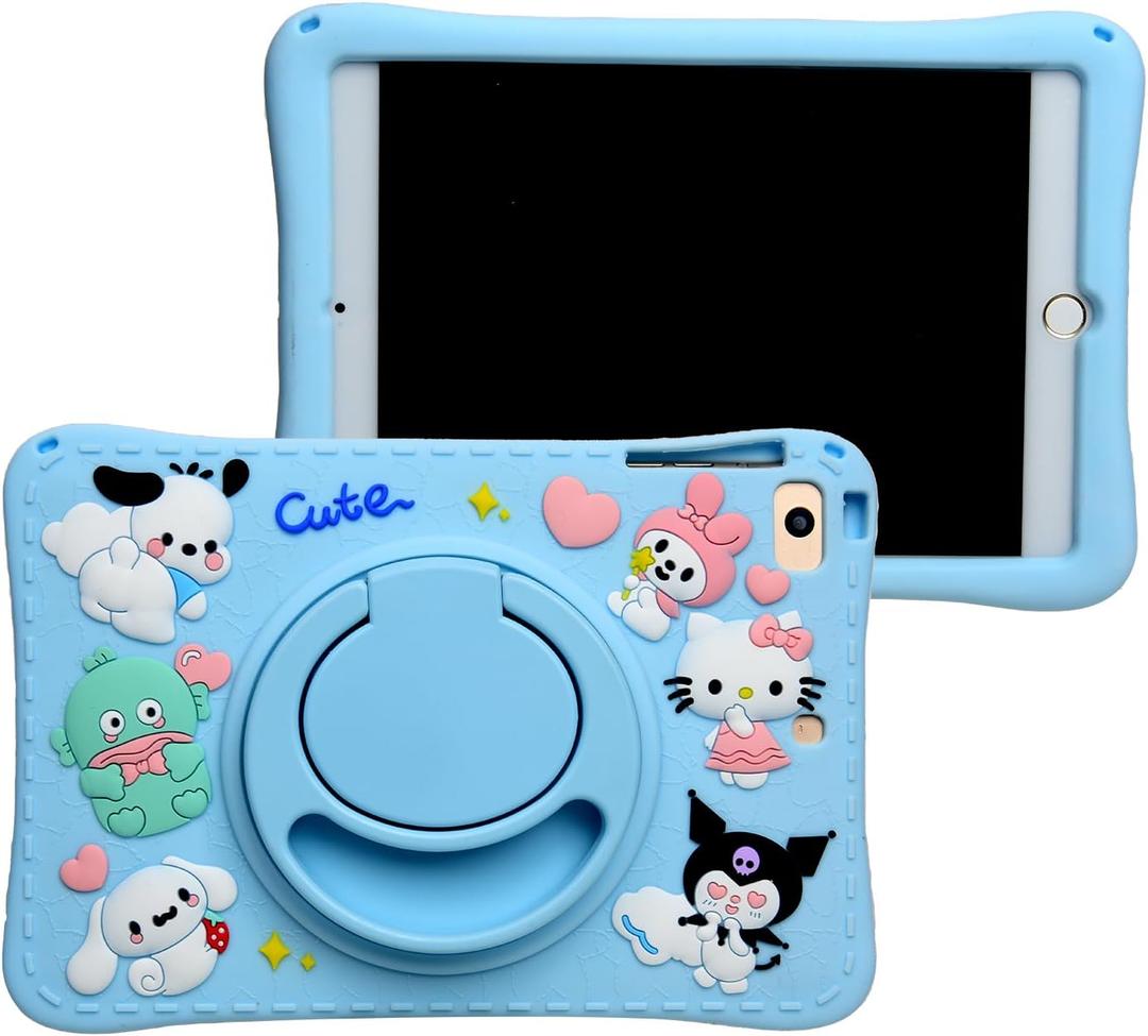 Cartoon Case for iPad mini 1/2/3/4/5 7.9"MONEHOYSY Cute Soft Silicone Kickstand [Drop Proof,Shock Proof,Anti Slip] Back Stand Cover Case for Kids Children Teens Girls Boys (Kitty-2)