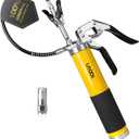 UTOOL Grease Gun, 8000 PSI Heavy Duty Pistol Grip Grease Gun Kit with 14 oz Capacity, 18 Inch Resin Flex Hose, 1 Patented Double Handle Coupler, 1 Basic Coupler (Yellow&Black)