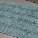 H.VERSAILTEX Bathroom Rugs Bath Rugs for Bathroom Non Slip Bath Mats Extra Thick Chenille Striped Rug 17" x 24" Absorbent Soft Shaggy Washable Dry Fast Bath Mats for Bath Room Floor - Aqua Haze