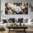 Flower Wall Art Black and Gold Floral Large Botanical Artwork 29x58 Inch