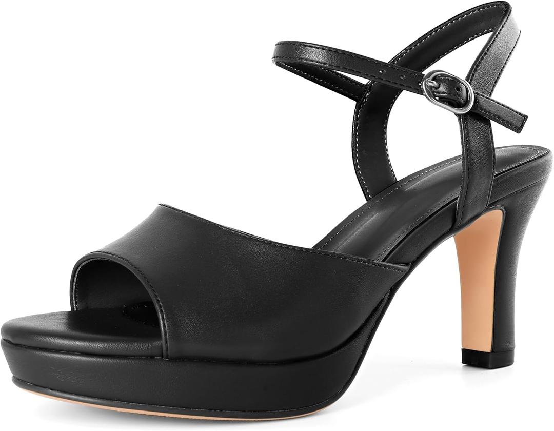 Zamikoo Womens Platform Heels Chunky High Heeled Sandals Open Round Toe Slingback Heels Ankle Strap Wedding Fashion Shoes 3.5 Inch (7, Black)