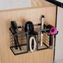 FUNKYLEE Hair Tool Organizer, 3 in 1 Metal Hair Dryer Holder Wall Mounted for Flat Iron, Curling Iron, Straightener, Styling Tools Bathroom Storage and Organizer (Black)