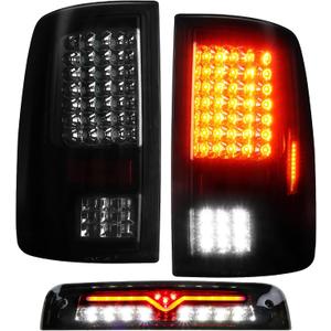 (3 Pack)LED Taillight Assembly 3rd Brake Light for 2009-2018 Dodge Ram 1500 2010-2018 Ram 2500 3500 Chrome Smoke Lens Only Fit factory Halogen/incandescent Model and Without Projector Headlights Model