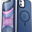 YENAPOON for iPhone 11 Case, Matte Magnetic Phone Case with 1 Screen Protector, Compatible with Magsafe, Translucent Frosted Slim Shockproof Protective Cover for iPhone 11 6.1 inch, Navy Blue