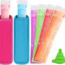 50 Disposable Ice Popsicle Mold Bag 2 Popsicle Holder, Freezer Tubes with Dual Zip Seals for Yogurt, Juice&Smoothies Snacks and Ice Pop Neoprene Anti Freezing Sleeves for Kids (Multicolor-5)