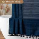 Siiluminisoy Linen Shower Curtain Boho Farmhouse Shower Curtain for Bathroom Rustic Striped French Country Shower Curtains Fabric, Navy Blue, 72"W X 78"L