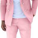 Shorts Suits for Men 2 Piece Slim Fit Double Breasted Mens Shorts Suit Set Casual Prom Summer Beach Wedding Tuxedos (Small, Pink)