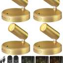 EZVALO LED Spotlight Indoor, 5500mAh Rechargeable Battery Uplighting Indoor, Wireless Mini Art Accent Spot Lights with Remote, for Plants Display Painting Dartboard Artwork Portrait Closet(4Pack-Gold)