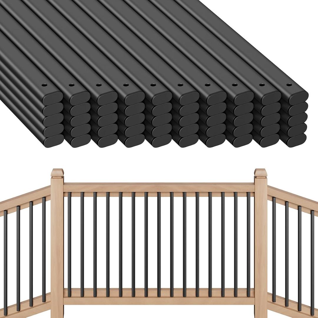 50 Pack Deck Balusters 26" Staircase Baluster for Deck Systems, Black Hollow Metal Spindles for Stair Railing and Porch Railing, Indoor Outdoor Use (1.5mm Thick)