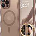 CAPRARO for iPhone 16 Pro Max Case for Women Girls, Upgraded [Full Camera Protection] [Compatible with MagSafe] Cute Wave Translucent Matte Phone Case for iPhone 16 Pro Max, Brown