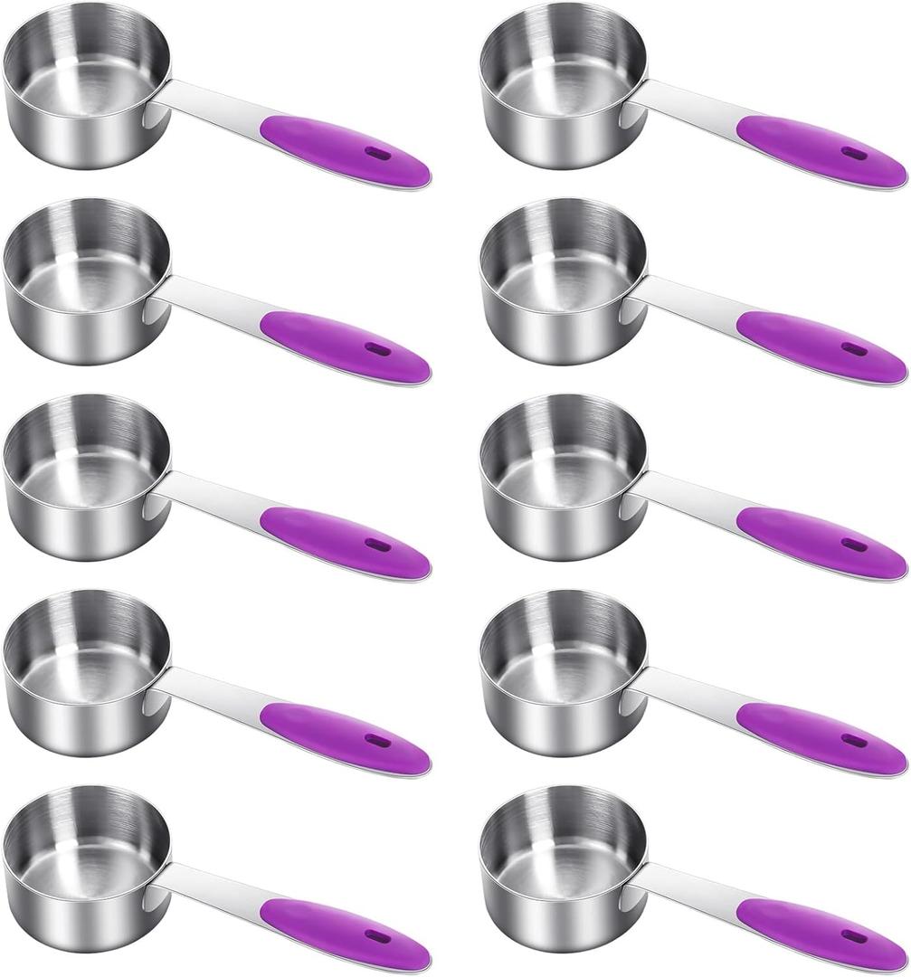 Nitial 10 Pieces 1/4 Cup Measuring Cup Bulk Stainless Steel Measuring Scoop Small Coffee Scoop with Silicone Handle Kitchen Gadgets for Cooking (Purple)