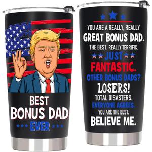 Best Bonus Dad Fathers Day Gift from Daughter Son Kids - Funny Birthday Gifts for Bonus Step Dad Stepdad, 20 OZ Stainless Steel Insulated Travel Coffee Tumbler Cup