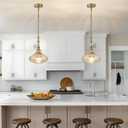 3-Light Vintage Pendant Light Fixtures with Amber Glass Shade, 10.2inches