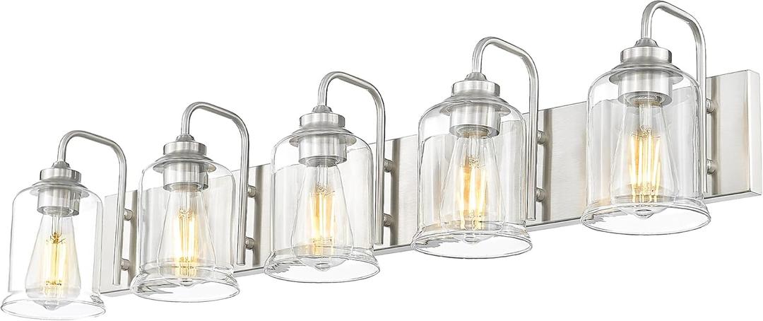 zeyu 36 Inch Farmhouse Modern Bathroom Lighting Fixture, 5-Light Bathroom Vanity Light, Brushed Nickel Finish with Clear Glass Shade, ZSL72B-5W BN (5-Light, Brushed Nickel)