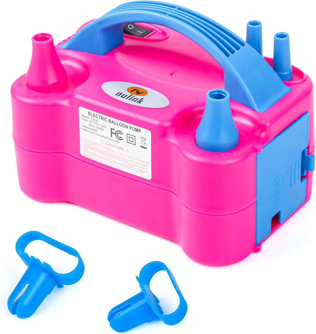 NuLink Electric Portable Dual Nozzle Balloon Blower Pump Inflation for Decoration, Party, Sport [110V~120V, 600W, Rose Red]