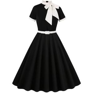 Women 1950s Vintage Floral Cocktail Swing Dress 50s Short Sleeve Audrey Hepburn Rockabilly Prom Dress A Line Tea Party Dress Size M