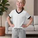 Poroka Girls Short Sleeve Shirt V-Neck Tee with Ribbed Trim Plain T-Shirts Soft Fashion Summer Tops for Girls, 7-14 Years