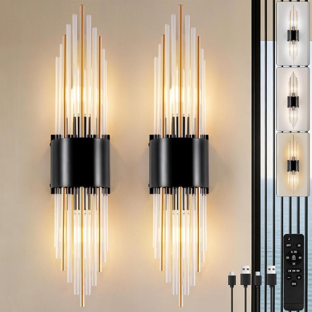  2-Light Modern Crystal Wall Sconces Titanium Gold Frosted Glass Gold Vanity Wall Light Luxury Set of 2 Wall Light Fixtures for Bedroom Living Room Dining Room Vanity Mirror Light