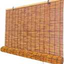 Outdoor Blinds Roman Shades for Windows Bamboo Roller Shades for Patio Porch Light Filtering Sunshade Retro Natural Reed Blinds for Outdoor Windows, Coffee, 23"W x 48"H