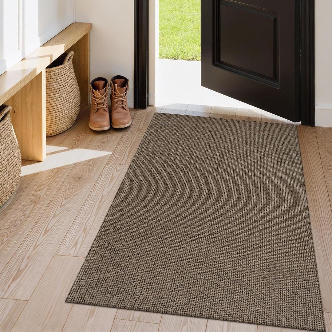 Uphome Boho Area Rug, 3x5 Machine Wasbable Rugs for Kitchen, Non Skid Low Pile Braided Cotton Farmhouse Entryway Rugs Indoor, Dirt Resistant Black/Natural Door Mats for Front Door Bedroom Bathroom