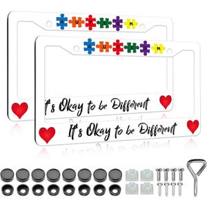 Autism License Plate Frame - 2 PCS Make A Difference Label Aluminum Metal License Plate Frames Holder, Rust-Proof Waterproof Car Decorative Tag Frames with Screws Fasteners Caps