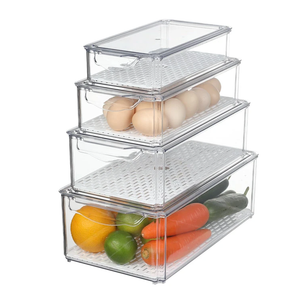 Naivees Plastic Fridge Organizer,Clear Storage Containers for Fridge Stackable Organizer Bins Square Food Storage Box Keep Fresh for Vegetable,Food,Fruits (4 PACK)