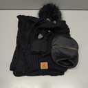 Winter Hat Scarf Gloves and Ear Warmer, Warm Knit Beanie Hat Touch Screen Gloves Set Winter Gifts Neck Scarves for Women (Black)