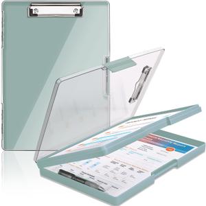 SFLHHDM Clipboard with Storage,Heavy Duty Clip Boards 8.5x11 with 2 Storage Case,Clear Visible Panel Storage Clipboards,Side Opening Nursing Clipboard Folder for Office Supplies-Dark Green