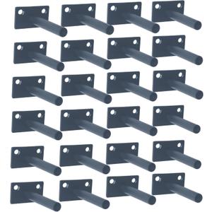 24 Pcs 3" Black Steel Floating Shelf Bracket Blind Shelf Supports - Hidden Brackets for Floating Wood Shelves - Concealed Blind Shelf Support  Screws and Wall Plugs Included