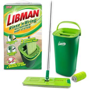 Libman Rinse 'n Wring Mop and Bucket System, Microfiber Dry Wet Mop for Floor Cleaning, Hardwood, Laminate, Tile Cleaner, Dual Chamber Bucket Design, 2 Total Refill Replacement Head Pads