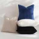 decorUhome Cozy Faux Fur Throw Pillow Covers 26x26 Set of 2 Decorative Soft Plush Striped Modern Farmhouse Boho Couch Euro Sham Pillow Cases with Velvet Back for Sofa Bed Living Room, Blue