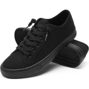 Women Canvas Sneaker Slip On Non Slip Casual Shoes Lace Up Canvas Low Top White Shoes Loafers for Women Fashion Black Sneaker (Black), size 11