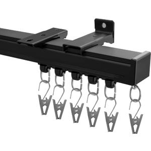 Hoeflife Curtain Track,Ceiling Curtain Track,Wall Mount Curtains Tracks,Heavy Duty Sliding Room Divider Ceiling Mount Curtains Tracks Rails Rod System with Clips 12-15ft Black