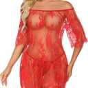 Avidlove Women Plus Size Lingerie Lace Babydoll Showder Off Chemise Sexy Sleepwear Red Large