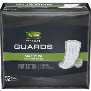 Depend Guards Incontinence Pads for Men, 52 Count, Maximum Absorbency, Cup-like Shape, Bladder Leakage Protection, Odor Control, Discreet Packaging