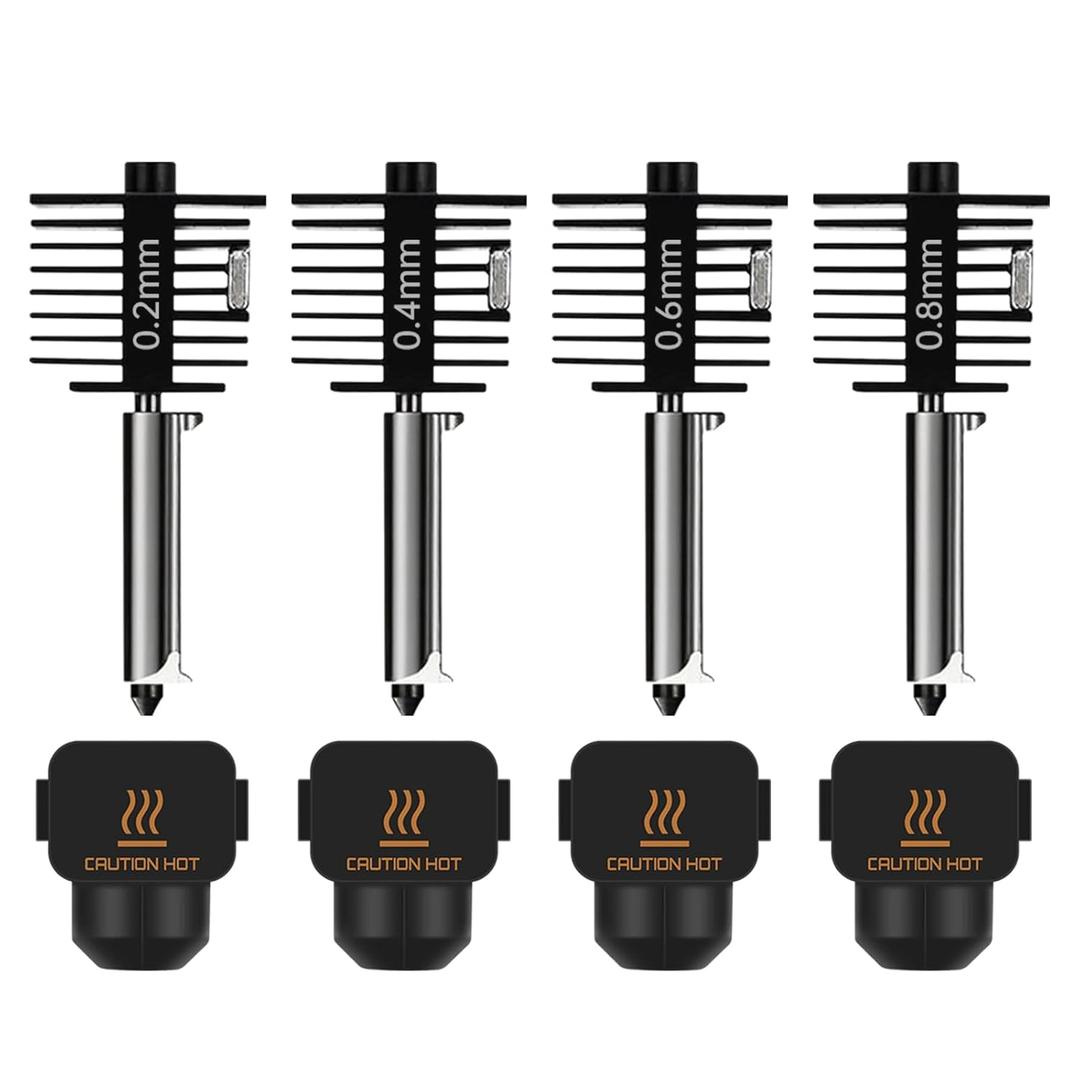 4-Pack Bamboo A1 mini/A1 Hotend Kit, 0.2/0.4/0.6/0.8mm Hardened Steel Nozzle for Bambu Lab A1/A1mini, 3D Printer Print Head Replacement Nozzle for Bambu A1 Parts Precision & High-Speed Printing