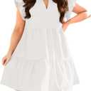 Fisoew Plus Size Dresses for Women Summer Ruffle Short Sleeve V Neck Dress Tiered Swing A Line Babydoll Mini Dress (XX-Large, White)