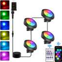 T-SUN Colored Pond Lights with APP and Remote Control – Bright LED Underwater Submersible Fountain Lights, IP68 Waterproof Landscape Spotlight for Garden Koi Pond Aquarium Fish Tank (Set of 4)