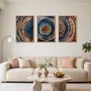 Colorful Tree Rings Framed Canvas Wall Art Set,Abstract Blue and Brown Wood Grain Wall Decor,Nature Modern Annual Ring Texture Artwork for Living Room,Bedroom-16 x24 x3